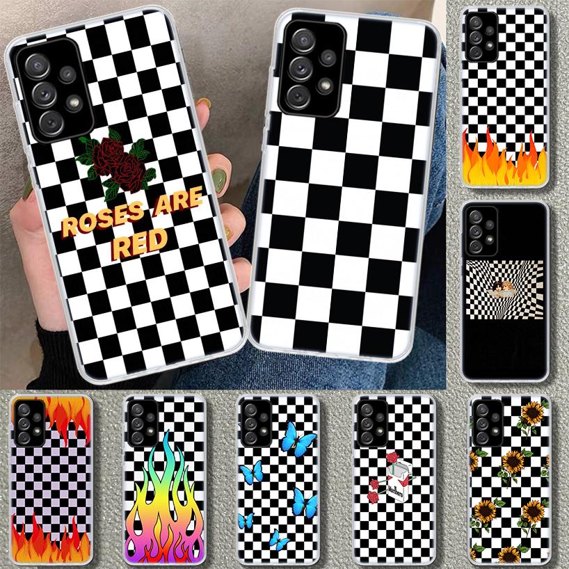 Black White Checkered Phone Case Cover For Samsung Galaxy A12 A22 A32 A52 A72 A02S A51 A50S A31 A20S A10S Note 20 Ultra 10 Plus