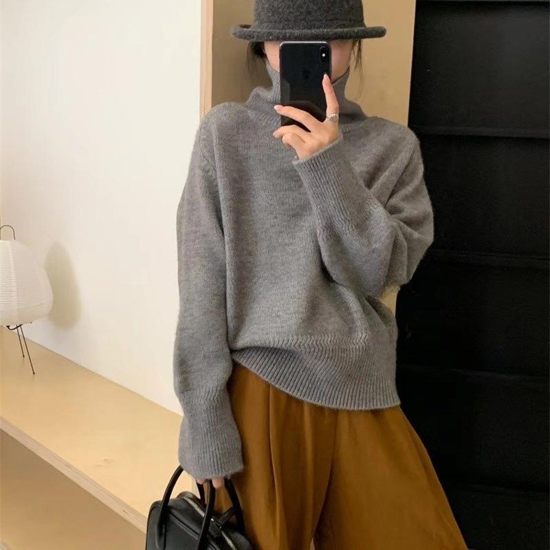 VEZFAA Женская мода повседневная осень-зима однотонный принт длинный рукав высокий ворот свитера