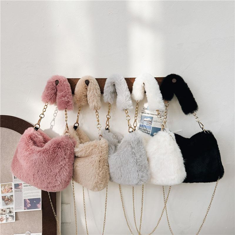 New Fashion Women Handbags Winter Furry Ladies Soft Plush Clutch Purse Shoulder Bags Fashion Female Crossbody Messenger Bag
