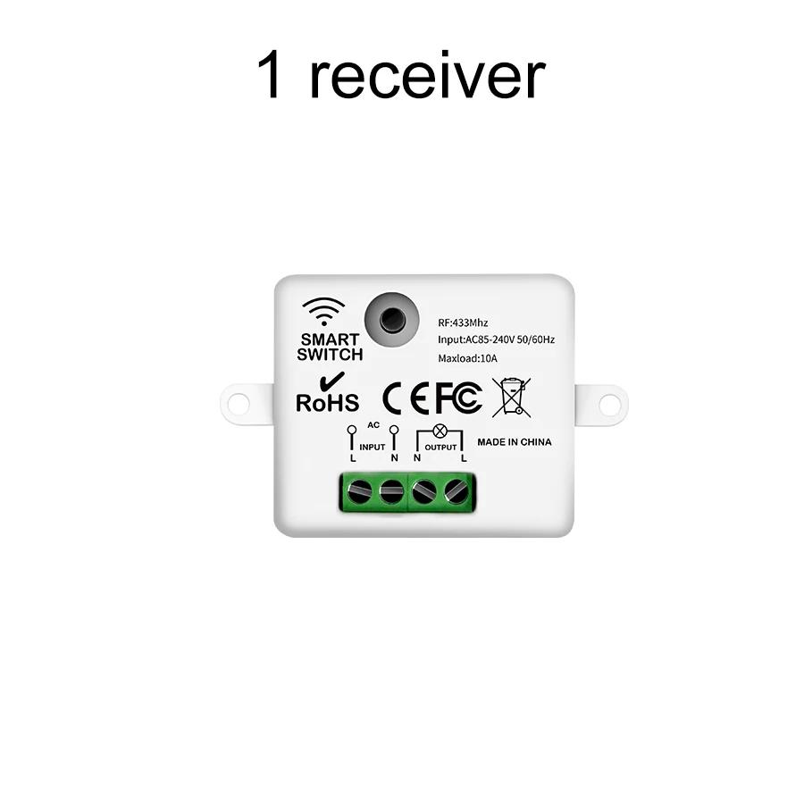 RF 433MHz беспроводной выключатель света AC 100-240V релейный приемник мини круглая кнопка переключатель пульт дистанционного управления для домашней светодиодной лампы 10A