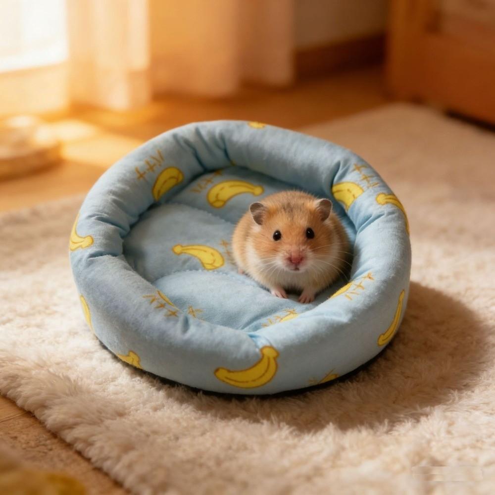 Round Hamster Nest Mat Breathable Fruit Pattern Cooling Hamster Bed Ice Silk Pad Comfortable Pet Sleeping Mat Cage Accessory