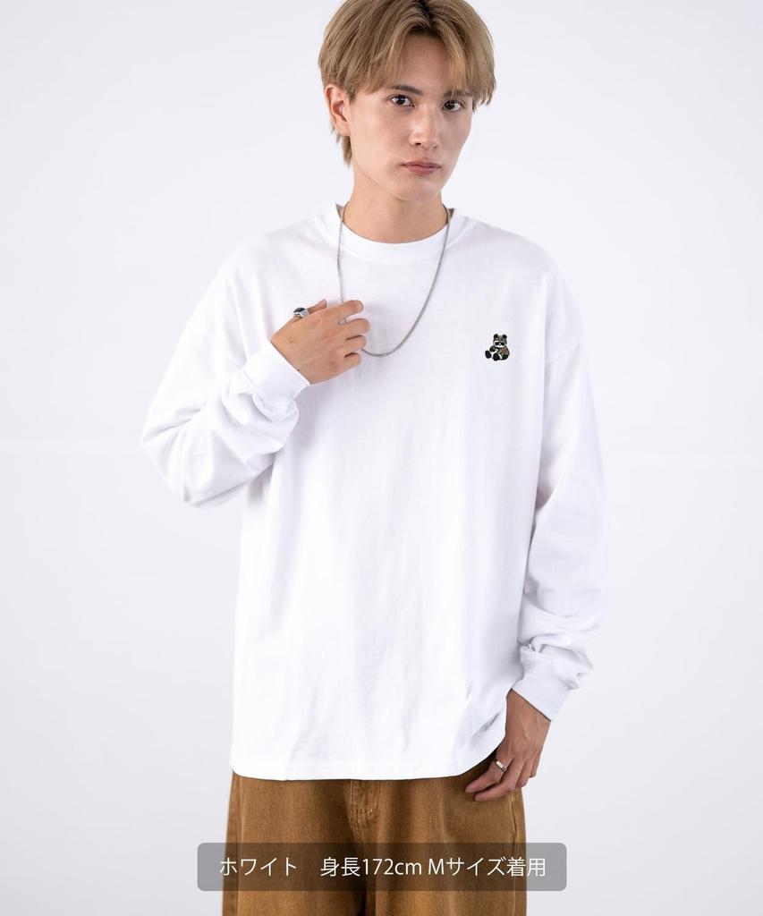 IMPROMES Casual SIDEWAYSTANCE Embroidered Downer Panda Long Sleeve T-Shirt, Men's, Oatmeal