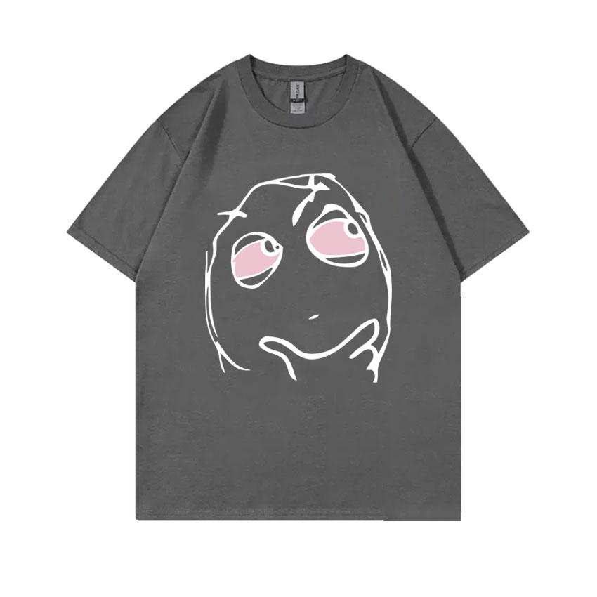 RAGE GUY Забавная футболка-мем Манга Лицо тролля Будь мной Задумчивые красные глаза Лицо высокой реакции Футболка Мужская Женская Хлопковая футболка оверсайз
