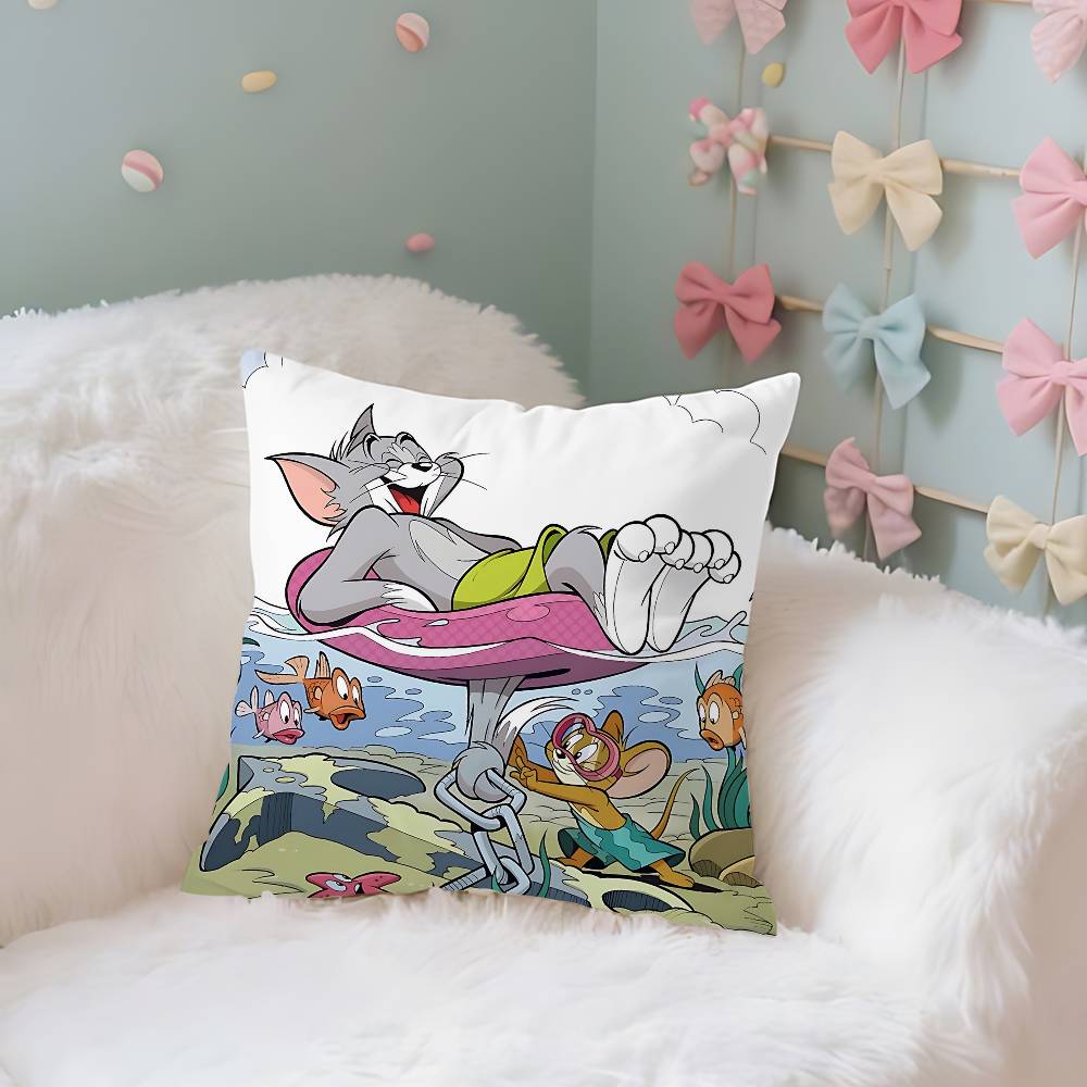 Cartoon TToms And JJerrys Case Plush Fabric Soft Pillowcase Double Sided Print Cushion Cover Household Gifts