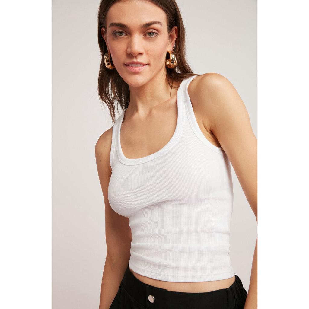 Lllesol Женская базовая белая майка в рубчик на толстых бретелях