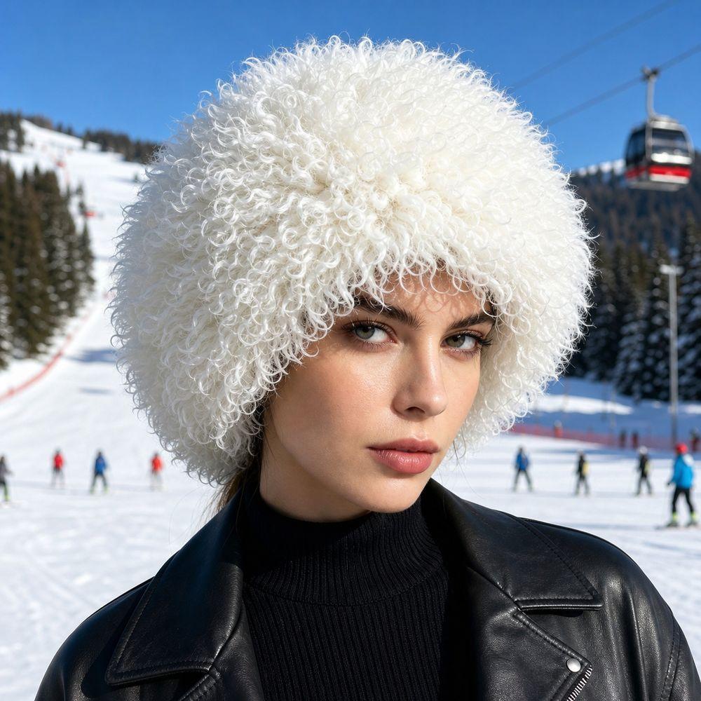 Thick Plush Faux Fur Winter Hat Polyester Curly Fur Hat Daily Fluffy Winter Cap Outdoor Casual
