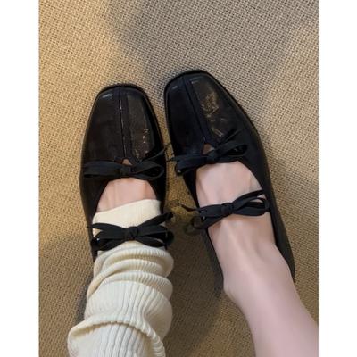 Туфли женские с плоской подошвой и бантом в стиле ретро, легкие однобортные, 2025 г., новые французские туфли Мэри Джейн из кожи