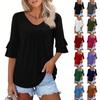 3/4 Length Sleeve Womens Tops Dressy Casual Blouses Bell Ruffle Sleeve Loose Fit Tunic Tops V Neck T Shirts