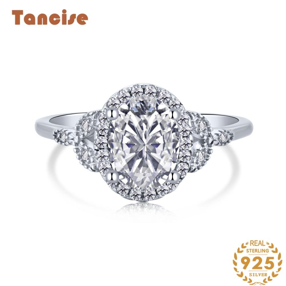 Tancise Women Classic 925 Sterling Silver  Zircon Ring Ladies Jewelry Wedding Promise Party Gift