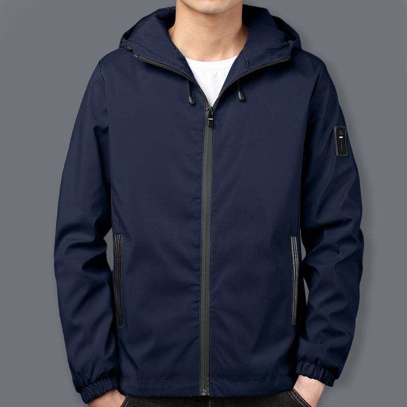 Men S Casual Hooded Jacket Long Sleeve Solid Color Multi Pocket