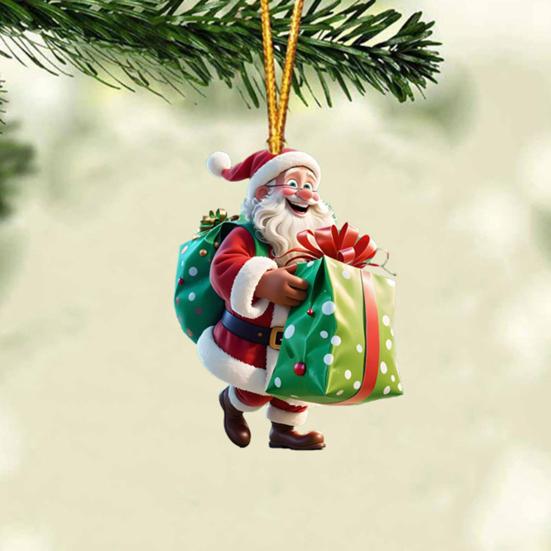 Рождественское украшение Дед Мороз 2D Акриловый мультяшный Санта с подарочной коробкой Украшение на рождественскую елку для рождественской елки Праздничный домашний декор