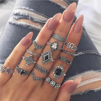 15 шт./комплект Бохо Цветы Ажурная Корона Набор Колец на Палец Кольца на Фаланги Женские Ювелирные Аксессуары
