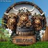 Retro Wooden Welcome Sign with Highland Cattle Design - Rustic Decorative Plaque for Farmhouse, Front Door, Herd Decorations