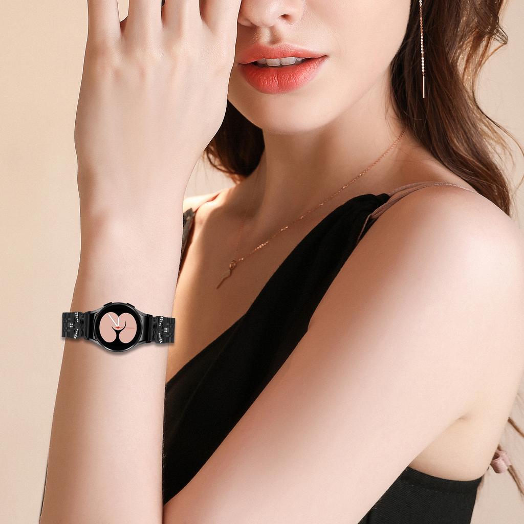 Металлический ремешок с гальваническим покрытием и коннектором для Samsung Galaxy Watch7 44мм/40мм, 7-звенный, с декором из страз-бабочек