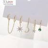 Sipengjel 6 Pcs Fashion Cubic Zircon Star Moon Drop Hoop Earrings Set For Women Korea Circle Hoop Earrings Trendy Jewlery