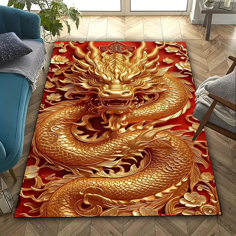 Sacred and Magnificent Oriental Dragon Carpet New Release! Rug for Living Room Bedroom,Office Areas,Durable Machine Washable Mat
