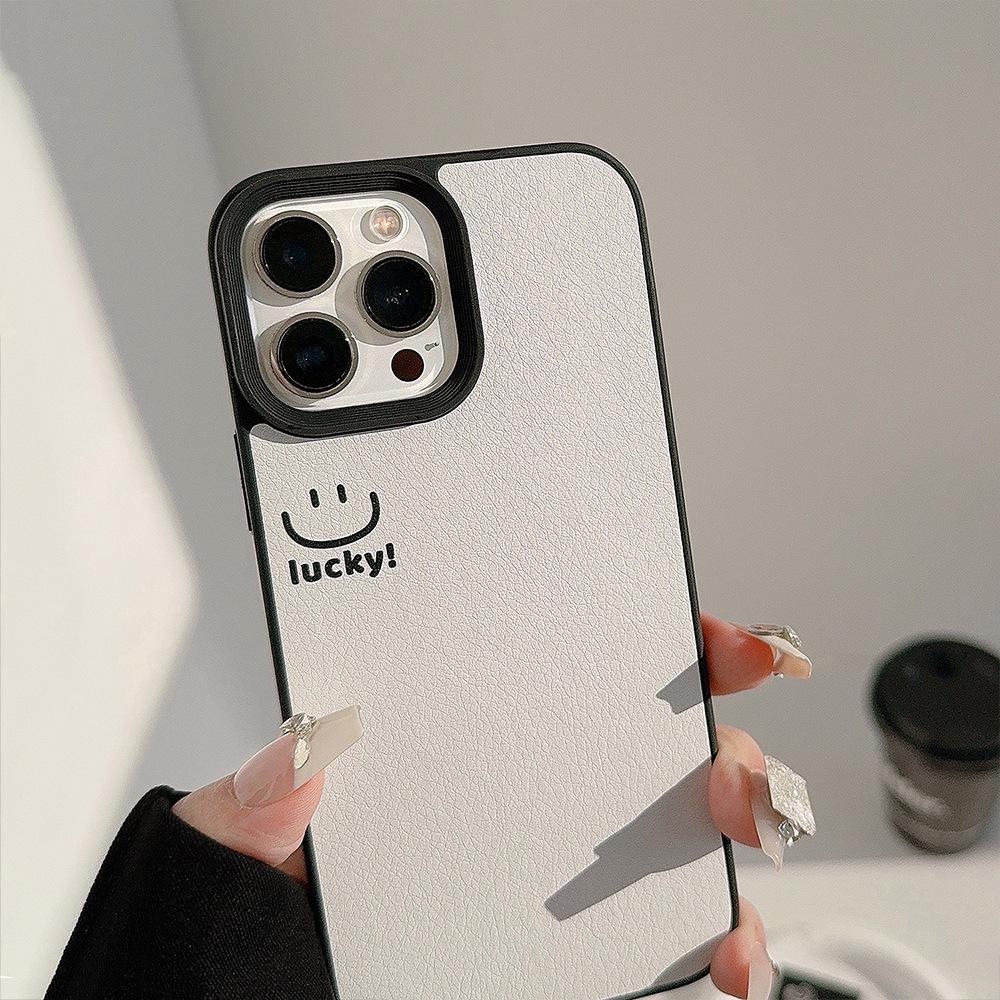 Smiley Apple Phone Case 14pro Max Lambskin 11 Suitable for IPhone 16 Personality Simple 15 Anti Fall