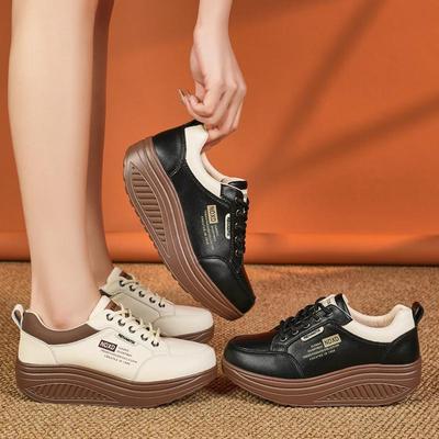 Женские белые кожаные кроссовки на платформе - Горячий стиль Весна/Осень 2025, Мягкая подошва, Повседневная спортивная обувь, увеличивающая рост.