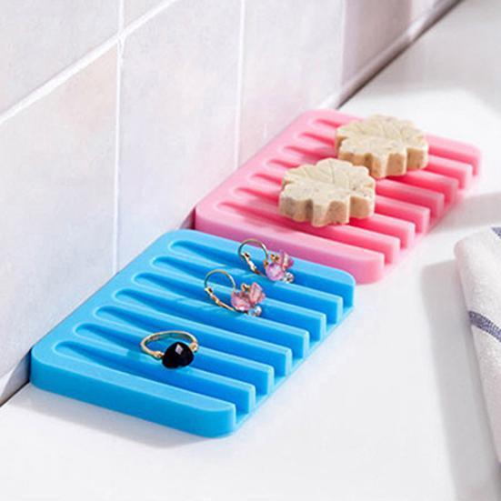 Silicone Dish Flexible Bathroom Soap Storage Holder Soapbox Plate Tray Drain