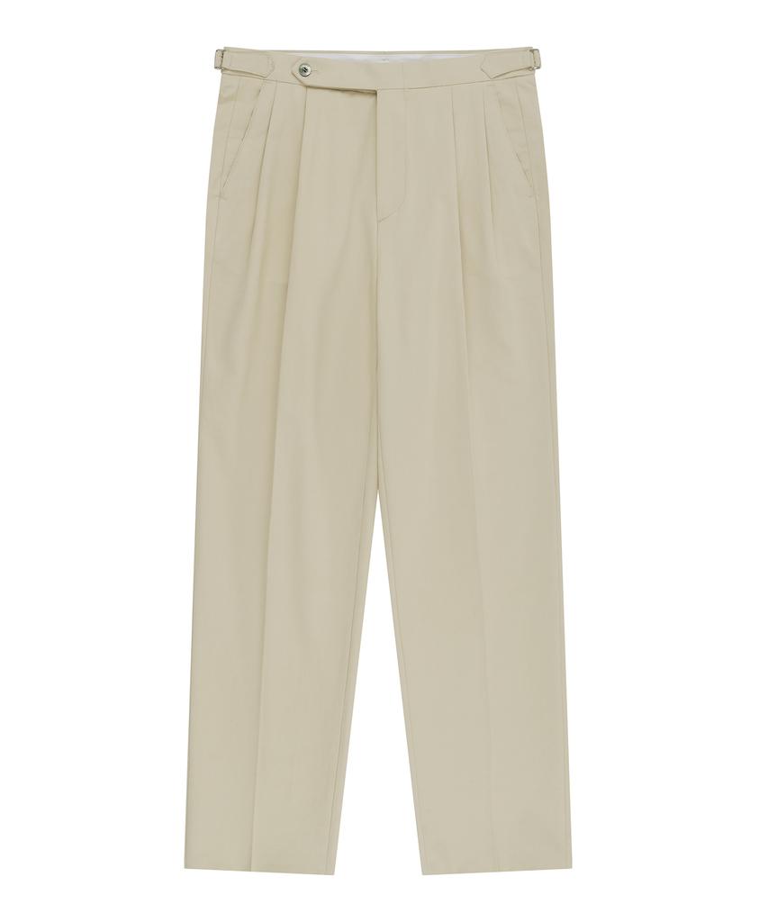 BELLIEF Essential Linen Cotton Twill Adjust 2-Pleated Relaxed Chino (Beige)