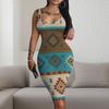 Boho Chic 3D Print Sleeveless Bodycon Midi Dress U-Neck Ethnic 2025 Womens Fashion