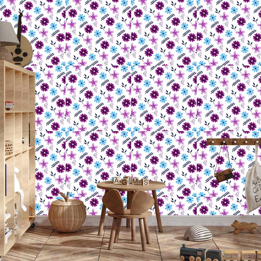 Wallpaper Purple Flowers White and Purple for Living Room and Bedroom 50x1000