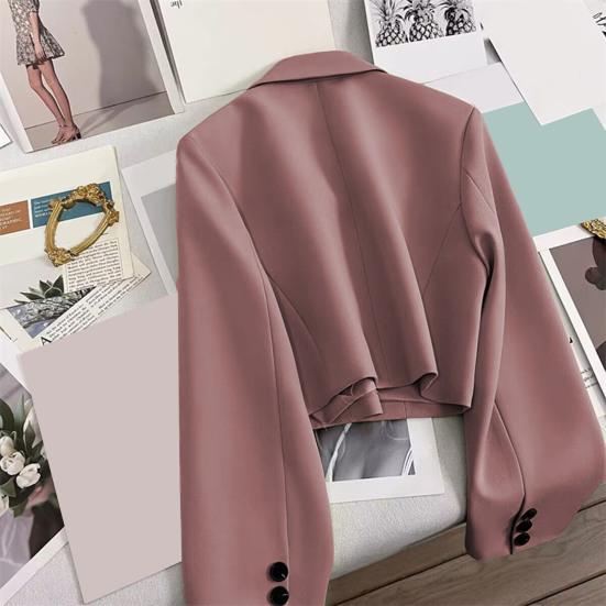 Women Short Suit Coat Lapel Long Sleeve Single Button Suit Jacket Solid Color Loose Fit Casual Business Style Suit Coat