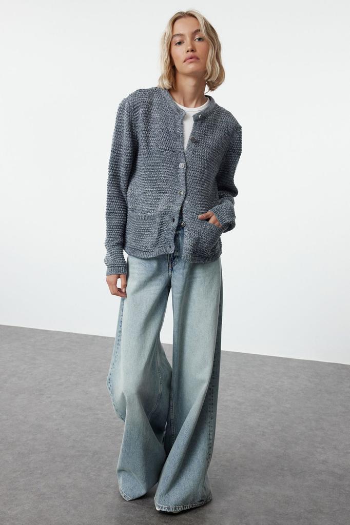 Женский элегантный кардиган из норки с круглым вырезом, трикотажный кардиган