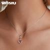 WOSTU Стерлингового Серебра 925 Розовое Сердце Висячие Бусины Полые Подвески Любовь Подвески для Женщин Браслет Ожерелье DIY