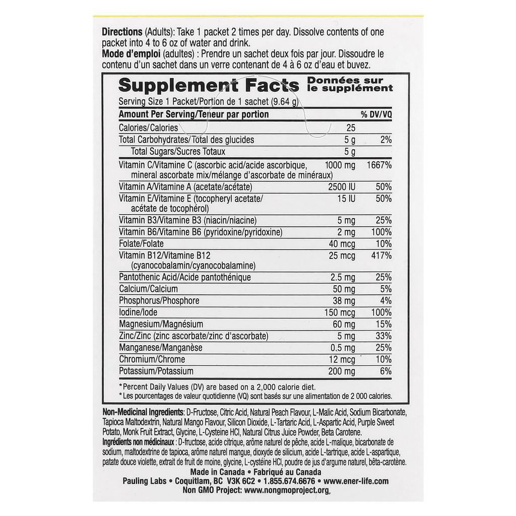 Ener-C, Bubbly Multivitamin Drink Mix, Peach Mango, 30 Packets, 9.64G (0.3Oz) Each