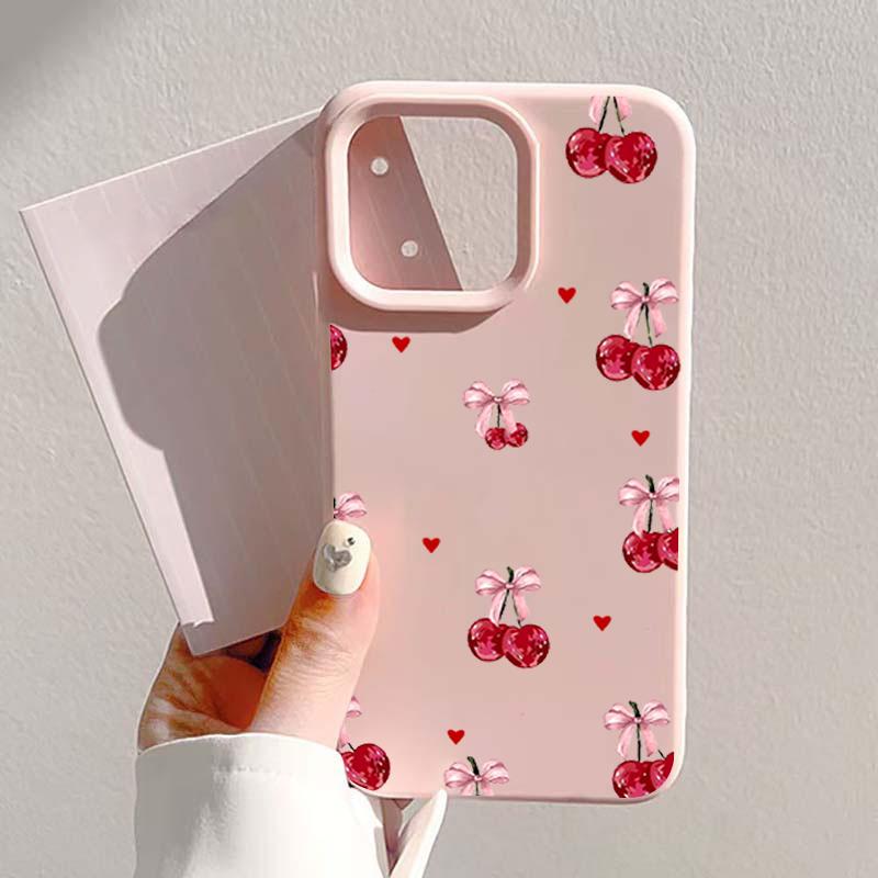 Милый бант с вишней Защитный чехол для телефона Для iPhone 17 Air 16 16e 15 13 12 11 Pro Max Pro Plus Противоударный Тонкий Флип-чехол Funda