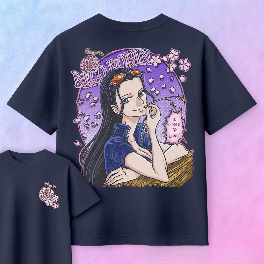 2026 Summer One Piece Anime Nico Robin Printed Loose Shortsleeved Pure Cotton Childrens Tshirt Tide Unisex Casual Y2k Loose