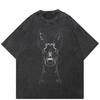 Streetwear Dobermann Graphic Unisex T-Shirt Cotton Washed Black Tshirt Unisex Tops Tees Summer Short Sleeves T Shirt