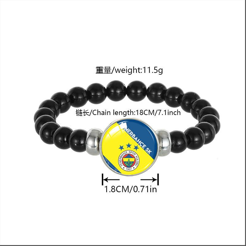 Fenerbahce 1907 Logo Black Bead Bracelet, Fan Elastic Unisex Memorial Jewelry