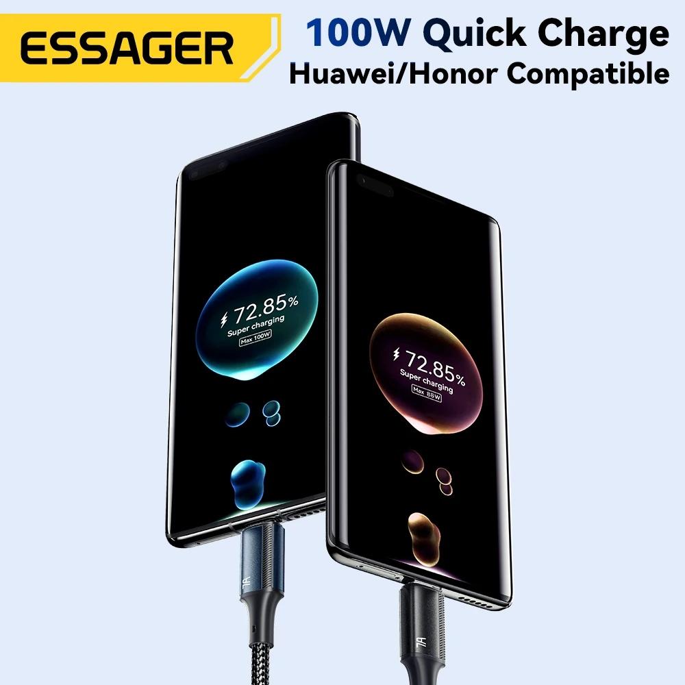 Essager Кабель USB Type C 7A для Realme Huawei P40 Pro, 100 Вт, провод для быстрой зарядки, зарядное устройство USB-C, шнур для передачи данных для Samsung Xiaomi Poco F3