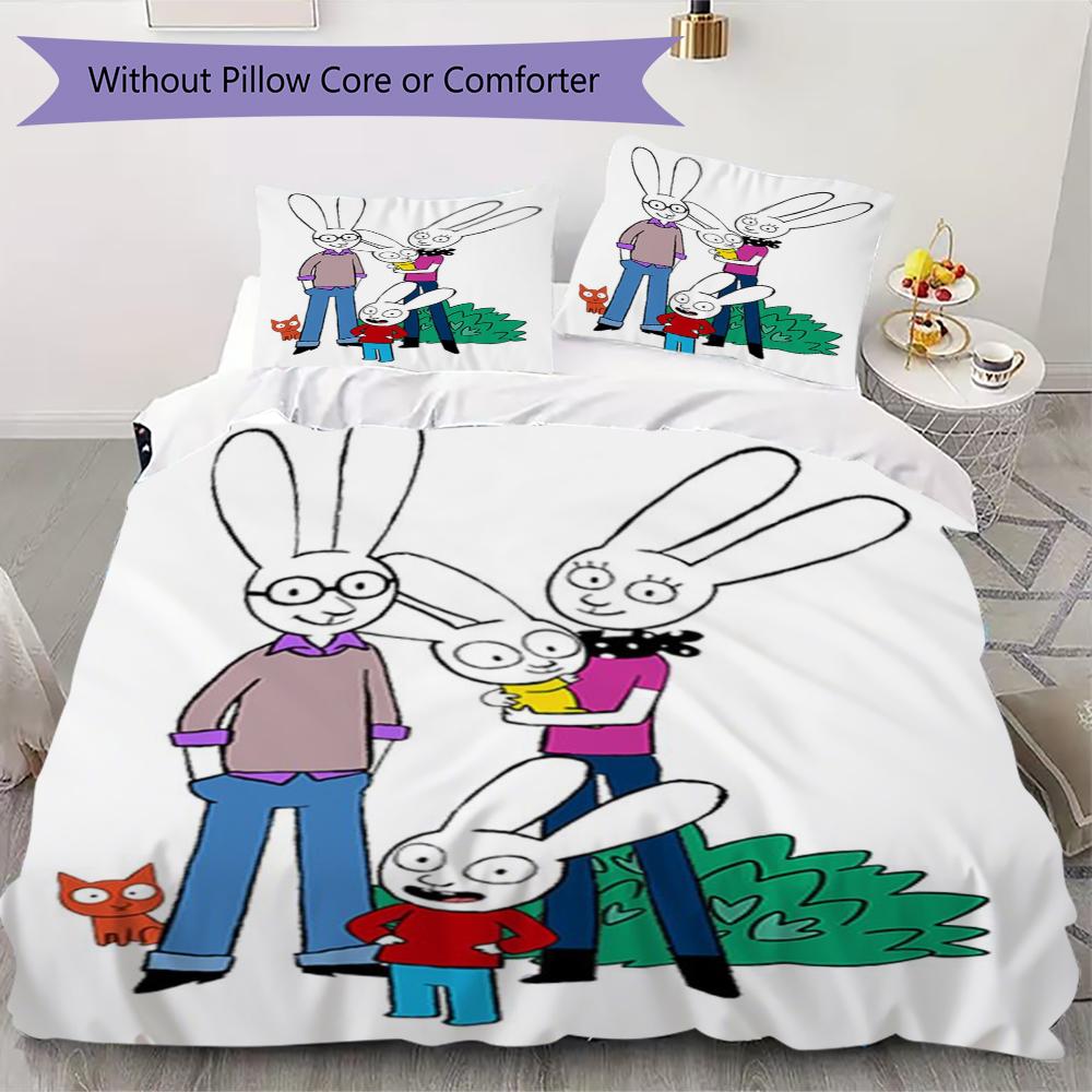 Simon the Rabbit Pattern Bedding uilt Set uilt Cover Pillowcase Home Decoration Birthday Gift (1 * duvet cover + 2 * pillowcase without core)157