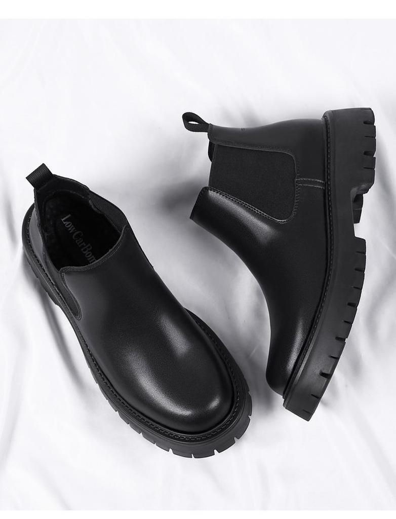 Men's British-Style Chelsea Boots: Thick-Soled, Height-Enhancing, Genuine Leather, Slip-On, Mid-High Top, Autumn/Winter Martin Boots.