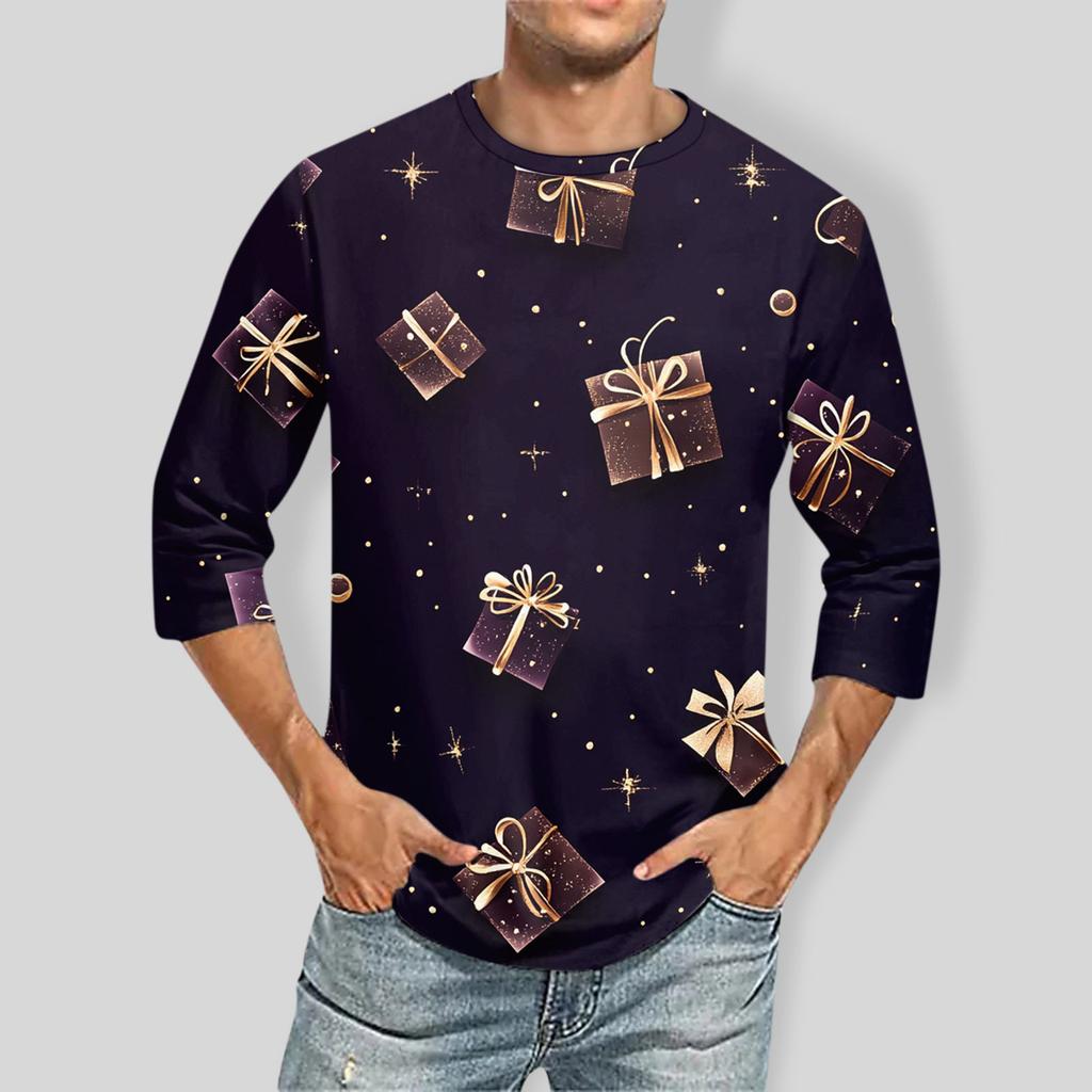 Men'S Round Neck Three-Quarters Sleeve Top Casual Fashion T-Shirt