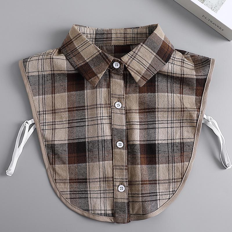 Coffee Plaid Fake Collar Versatile Universal Fake Collar Autumn Shirt Decorative Collar Sweater Fake Collar