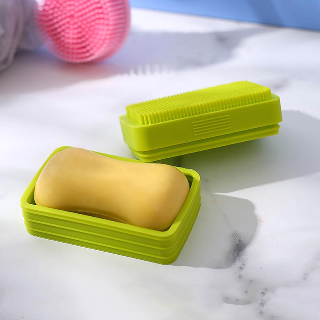 Силиконовая коробка для мыла с крышкой Креативная портативная щетка для душа Двусторонняя многофункциональная