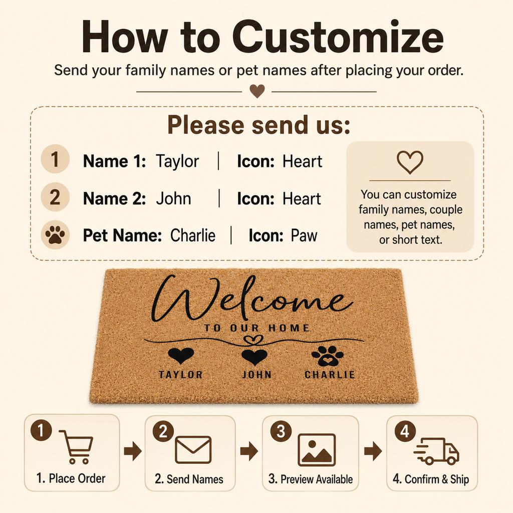 Names Doormat Personalized Coir Look Mat Family Pet Warm Welcome Rug Non Slip Front Door Entrance Carpet Outdoor Decor