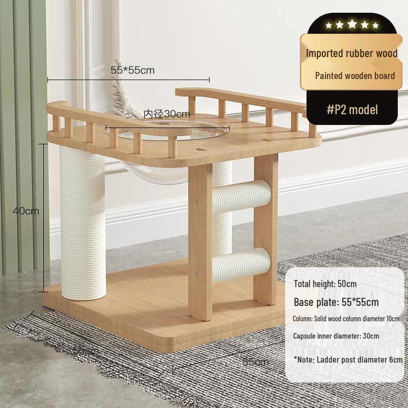 Дерево для кошек из массива дуба с настенной кроватью-капсулой