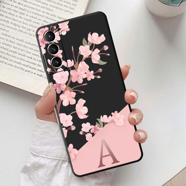 Черный мягкий чехол для телефона Samsung Galaxy S10e S20 Fe S10 S9 S21 S22 Plus S23 Ultra 5g S8 S7 с розовыми цветами и буквой A