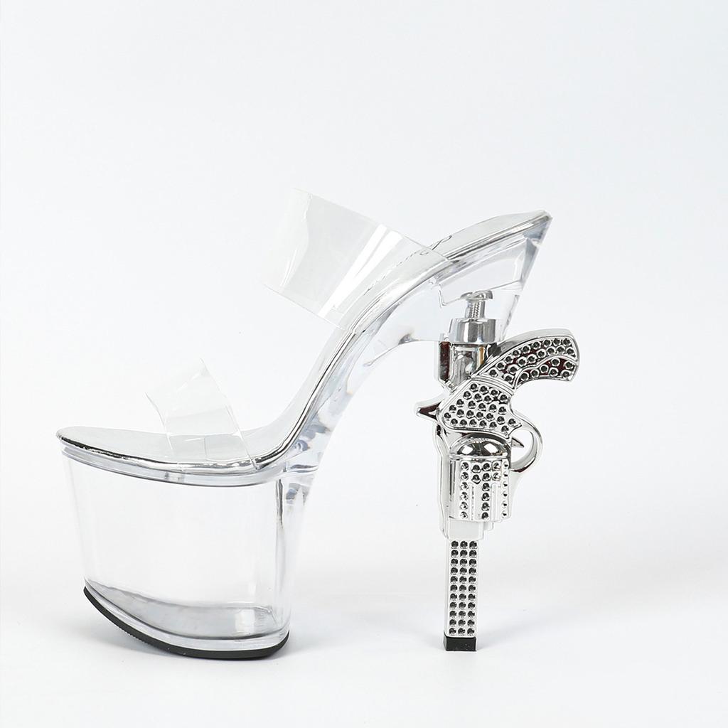 Fully Transparent Women Dance Shoes 18cm Special-shaped Gun and Wedge Transparent Slippers Sexy Party LFD-10314-16
