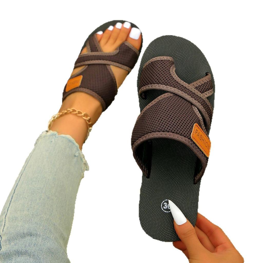 Breathable Mesh Fish Mouth Cover Toe Slippers Non-slip and Wear-resistant Soft-soled Beach Shoes Women's Slippers Large Size Shoes 36-43