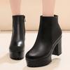 8cm 10cm Small Size 33-43 Thick Bottom Platform Shoes Ankle Boots with Fur 2025 Block High Heels Genuine Leather Boots Office