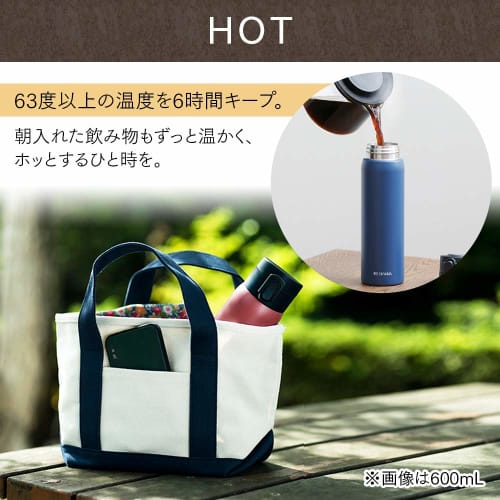 Iris Ohyama SB-O350M Metallic White 350ml Vacuum Insulated Water Bottle, Keeps Water Cold or Hot for 6 Hours, One-Touch Operation