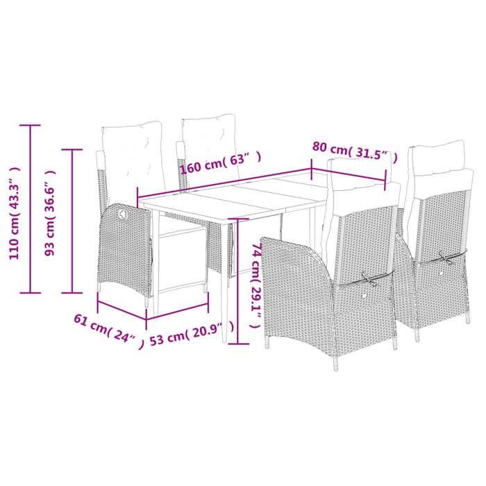 VidaXL Ensemble à Manger de Jardin avec Coussins 5 pcs, Table et Chaises avec Dossier et Repose-pied Réglables, Meubles 3213437