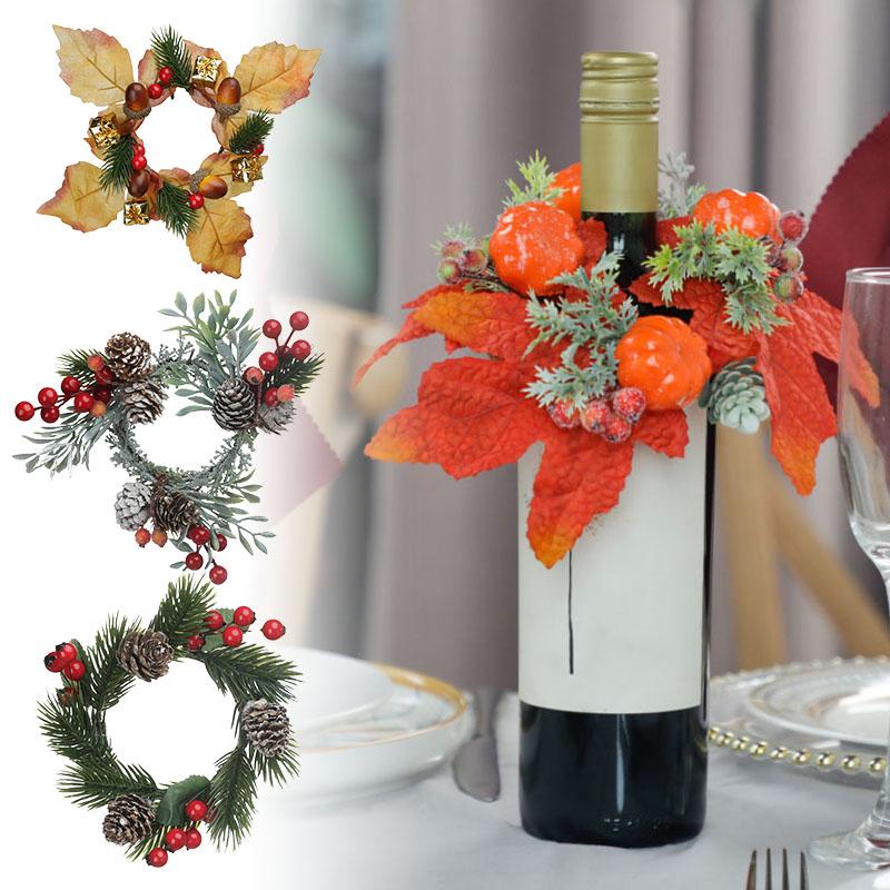 1 шт. кольцо для свечи, подсвечник, украшение, венок, маленький пенопласт, прочный чехол для бутылки вина, искусственный цветок, кольцо-столб, красный