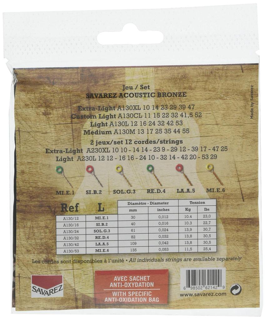 SAVAREZ A130L Bronze Light Bronze Light Acoustic Guitar Strings / 12-53